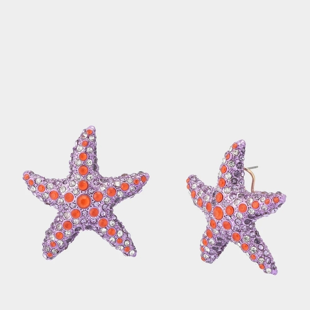 💜🔹️Betsey Johnson Mermaid Jewels  Purple and Orange Starfish Stud Earrings